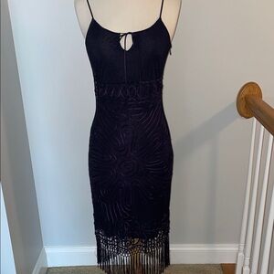 Guess Elegant Purple Midi Dress with Fringe